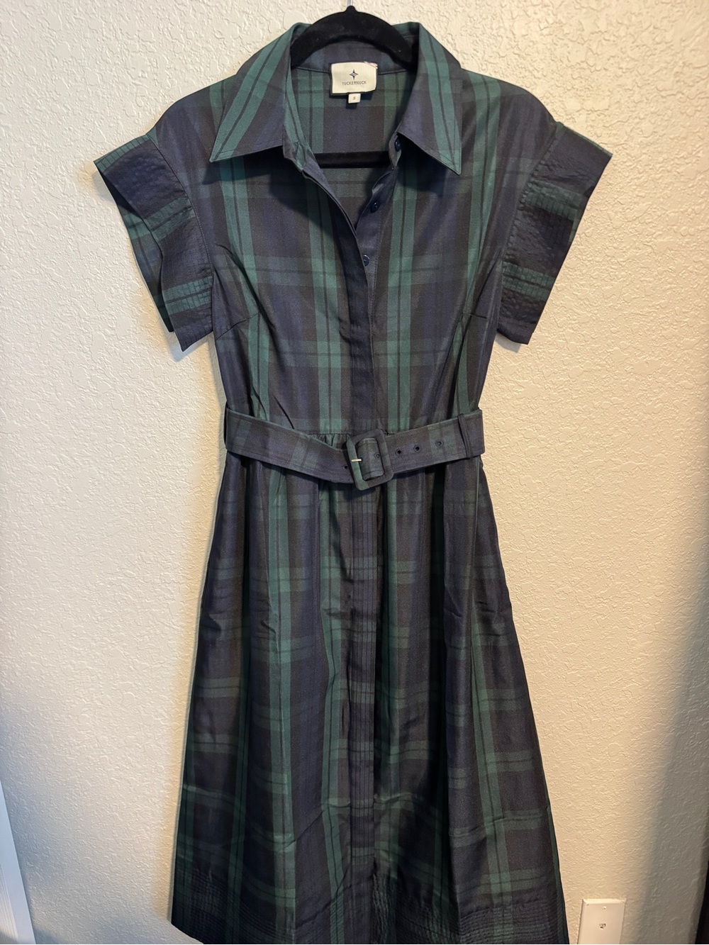NWT Tuckernuck Blackwatch Chloe Plaid Navy Green Classic Midi Dress - Picture 2 of 4